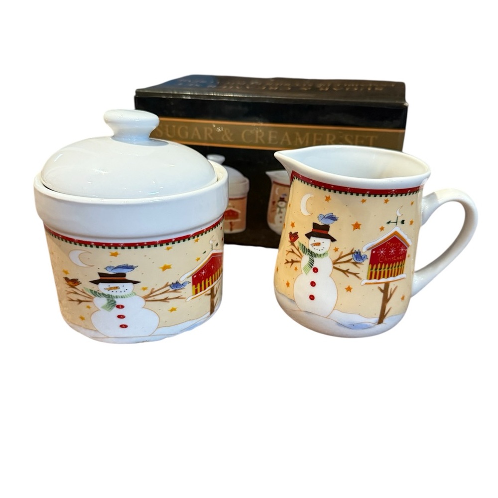 Vintage Snowman Christmas Sugar & Creamer Set | Holiday Ceramic Kitchen Decor